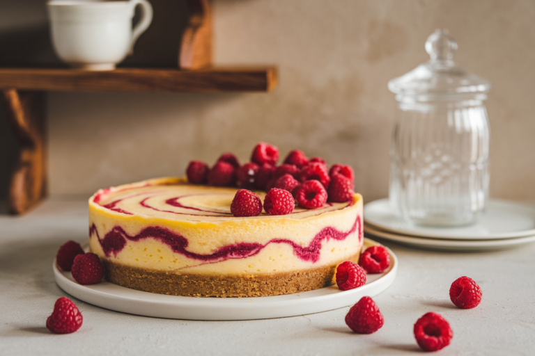 Lemon Raspberry Swirl Cheesecake