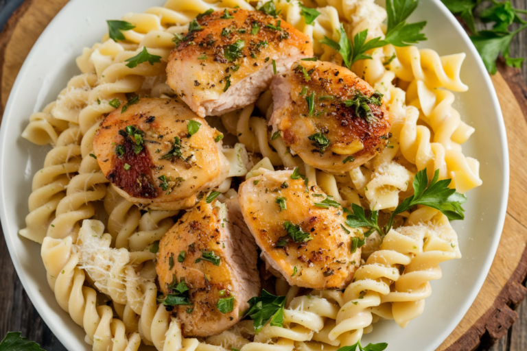 Garlic Butter Chicken Bites with Creamy Parmesan Pasta
