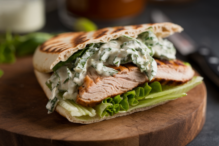Chicken Pitas with Herby Ranch Slaw