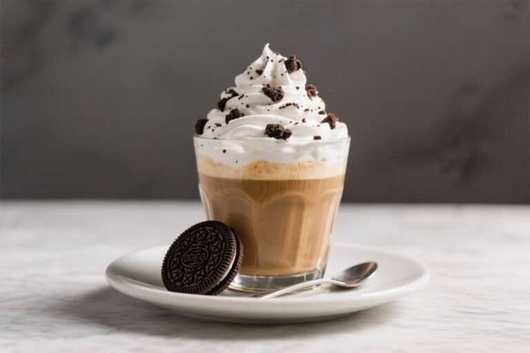 High Protein Oreo Whipped Coffee That Tastes Like Dessert Gains In a Glass