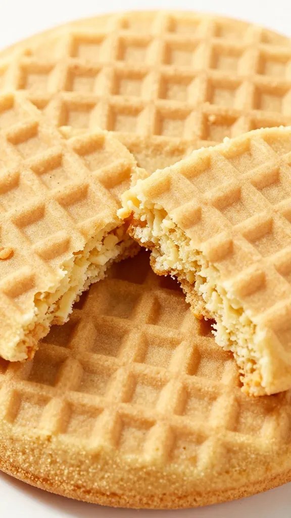 closeup of soft chewy center broken waffle cookie