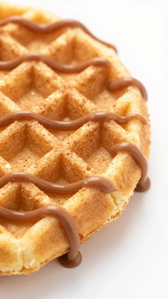 closeup of cinnamon drizzle on edge of single waffle cookie