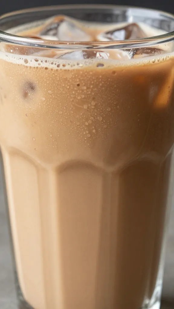 Closeup of creamy iced mocha glass with condensation