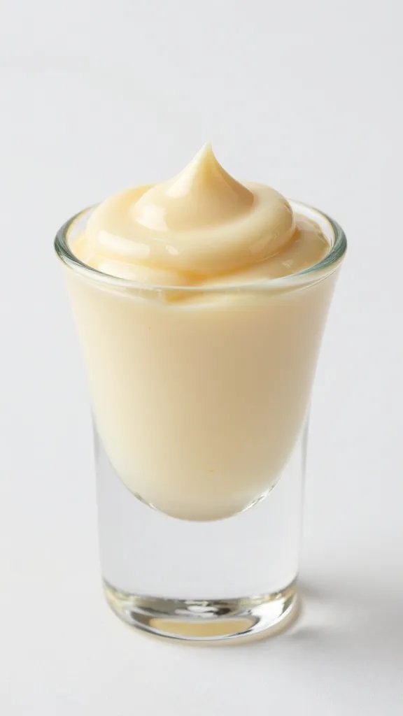 closeup of a lone glass shot with creamy cheesecake texture in studio light