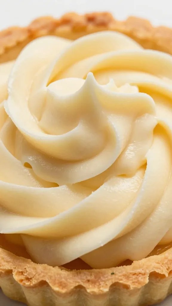 Closeup of almond cream filling swirl in tart crust