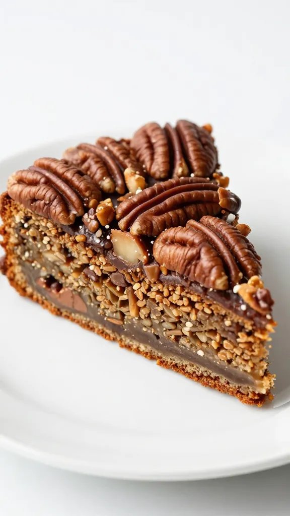 closeup of Autumn Pecan Maple Cake slice on a white plate