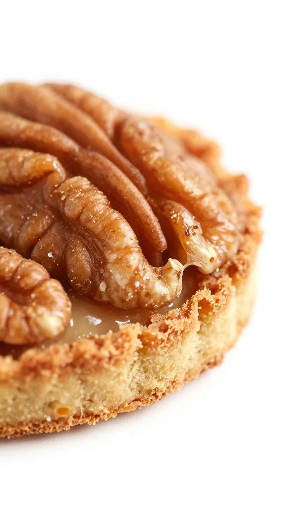 closeup of toasted pecans on cake crust edge