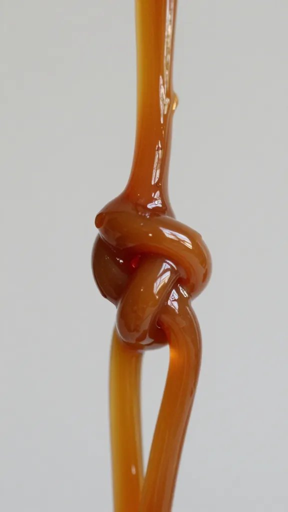 Closeup of caramelized sugar glaze on one knot, plain background