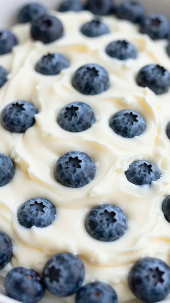 Focused view of blueberries swirled in cream cheese filling
