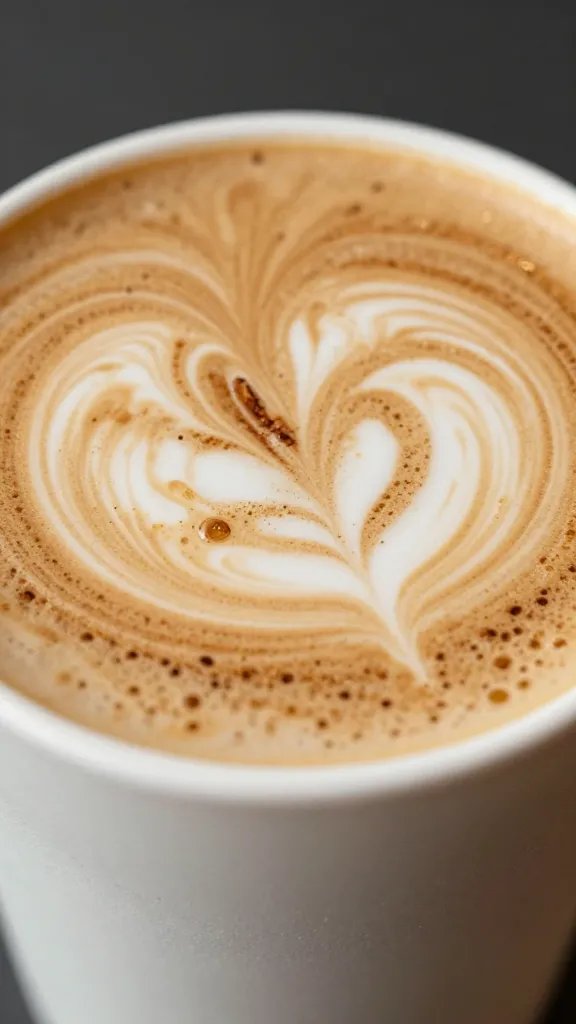 Closeup of a cinnamon swirl latte cup with visible horchata foam