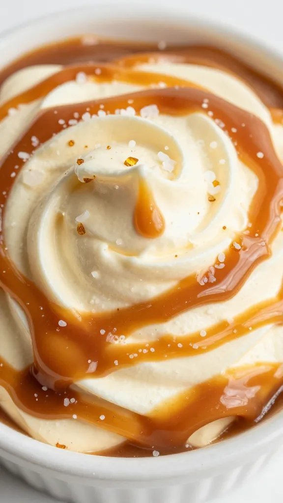 closeup of whipped sea-salt speckled caramel topping