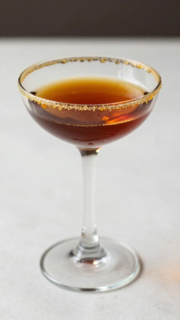 single maple syrup drizzle on glass rim with caramel glow