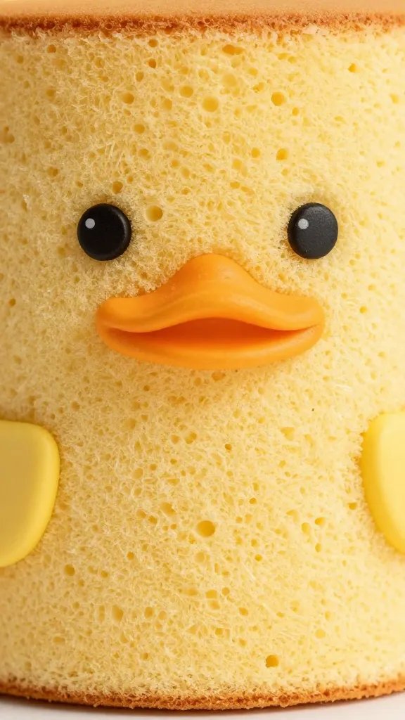 closeup of Ducky Delight Cake sponge texture with ducks