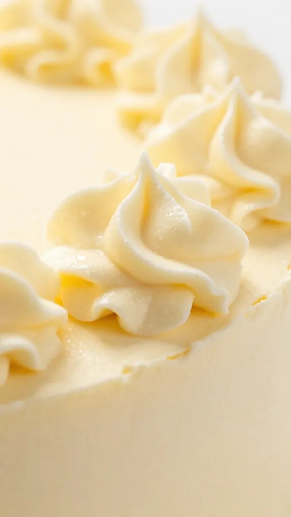 macro image of creamy vanilla buttercream on cake edge