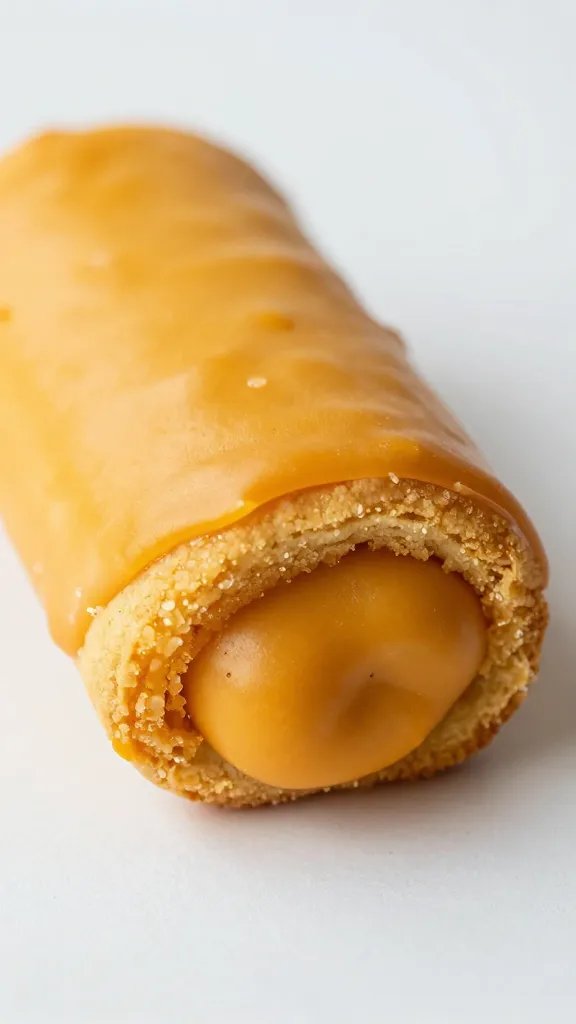 single cookie half-rolled with pumpkin glaze closeup