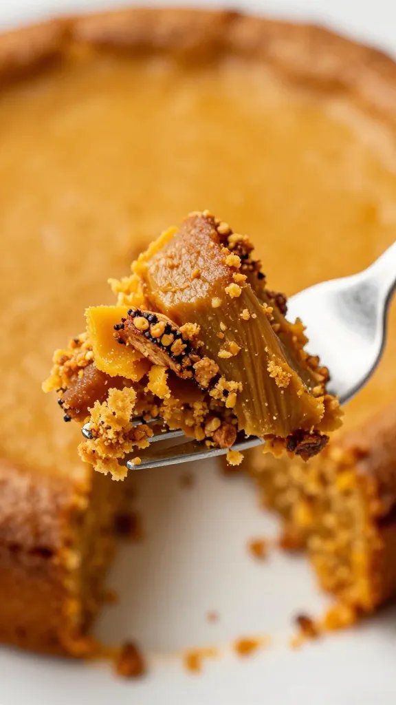 closeup of spiced pumpkin cake crumb on a fork tines