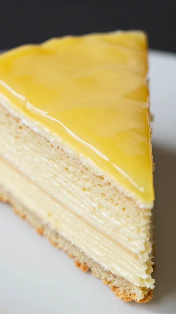 Closeup of Esterhazy Torte slice, glossy lemon glaze detail