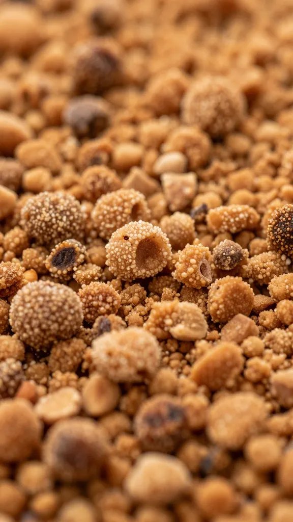 closeup of cinnamon crunch cake topping detail in crisp focus