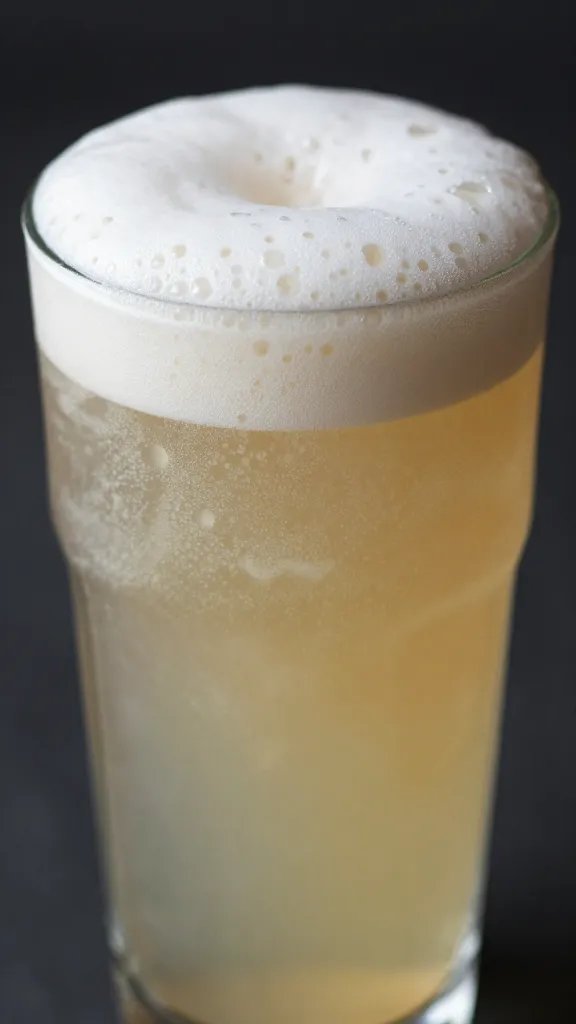 closeup of a glass of Irish cream soda with frothy head