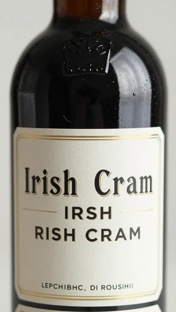 macro shot of Irish cream bottle neck and label