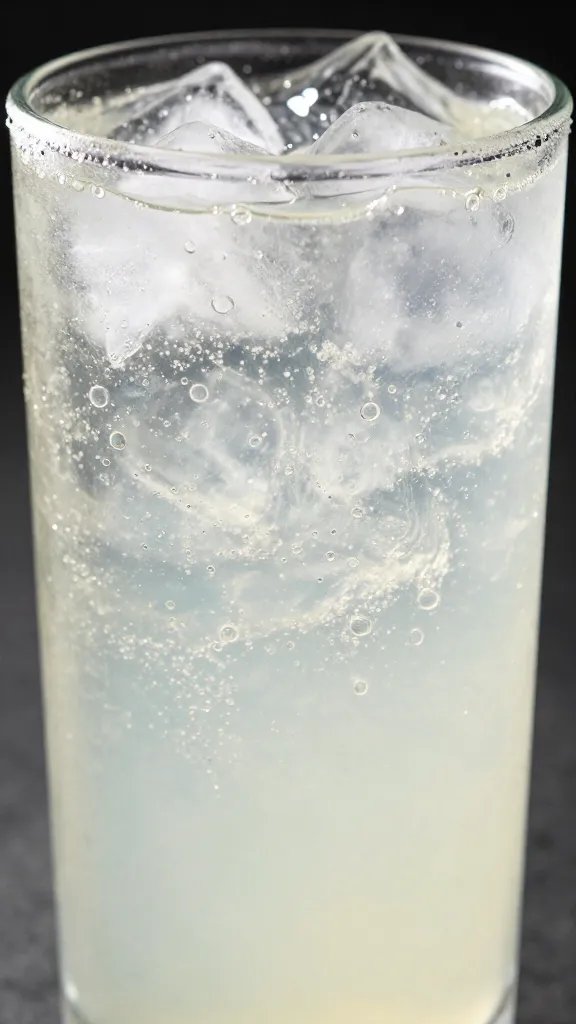closeup of a sparkling lemon club soda glass with ice
