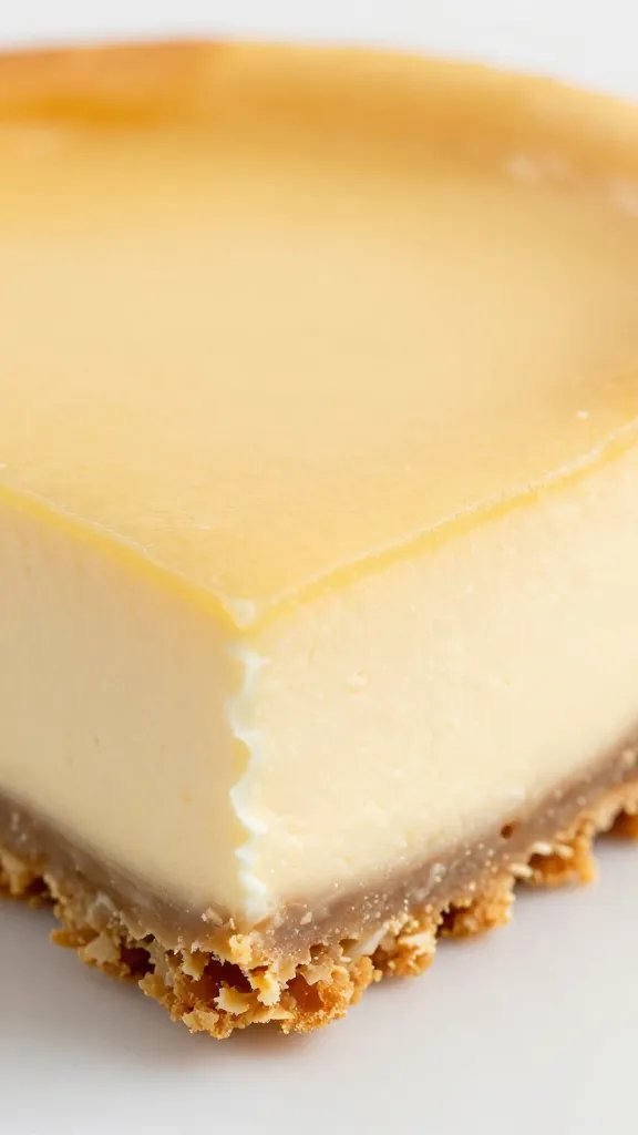 Closeup of graham cracker crust detail in a single slice cheesecake
