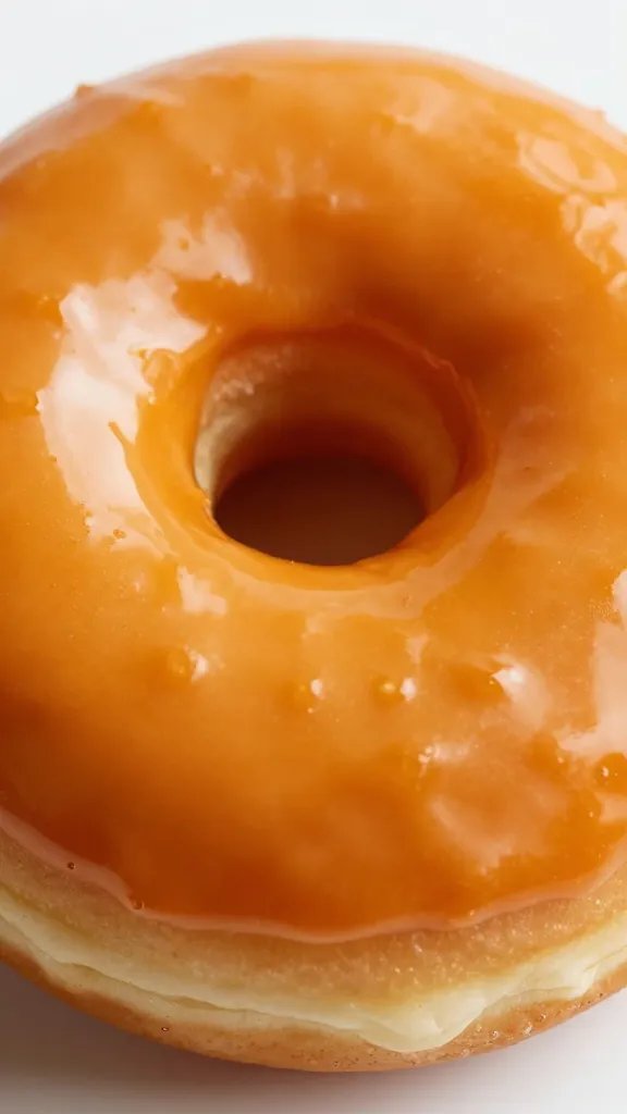 Closeup of a glossy pumpkin maple glaze on one donut