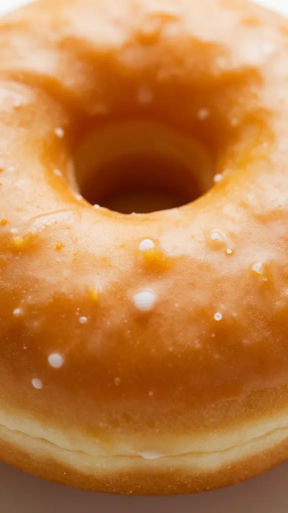 Macro of pumpkin puree texture on glazed donut surface