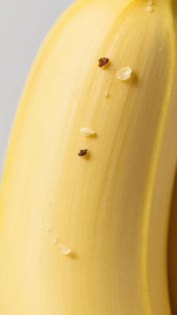 Macro shot of ripe banana half with crumb topping detail