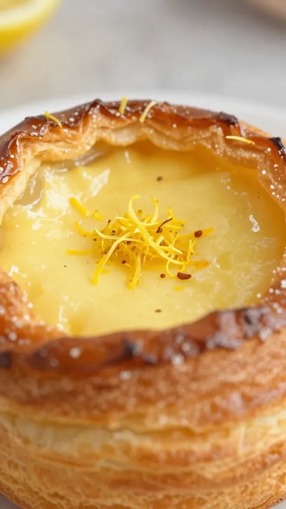 closeup: lemon zest resting atop Dutch baby puff