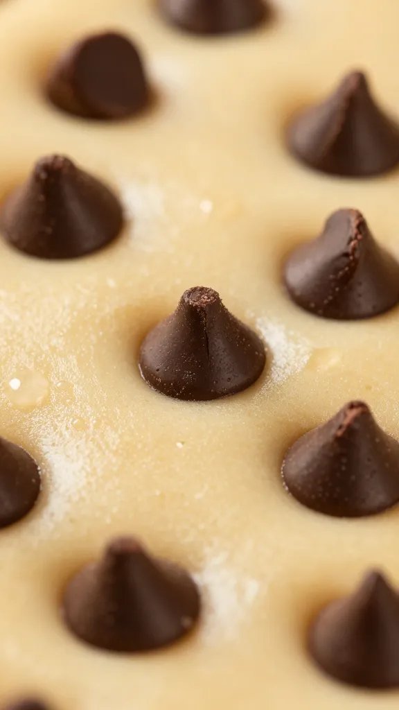 macro shot of chocolate chips in creamy cookie-dough center