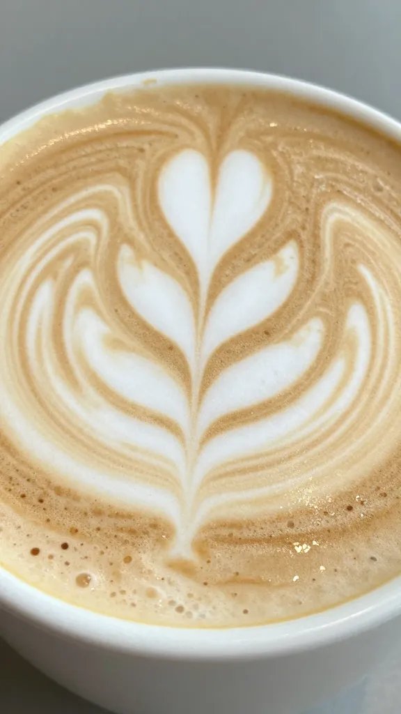 closeup maple pecan latte with frothy milk art