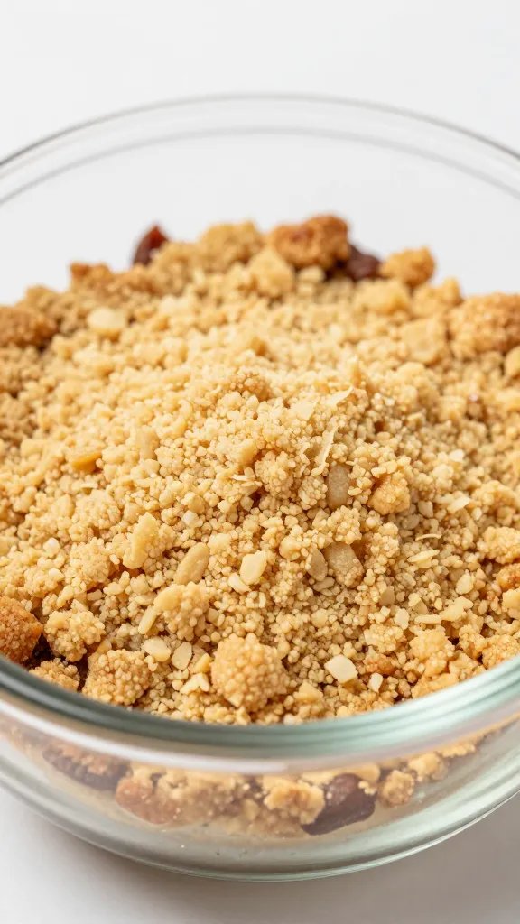 Closeup of a single vanilla cookie crumble on rim of glass