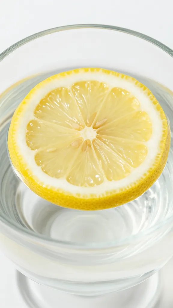 closeup of a single lemon wheel on a sparkling glass