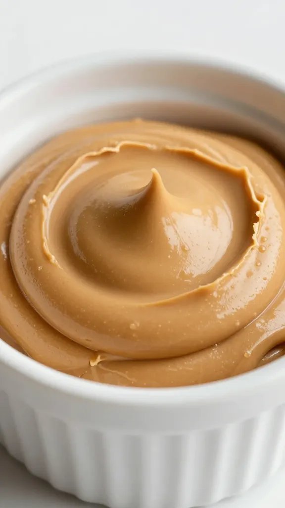 closeup of whipped peanut butter dollop atop molten center in ramekin