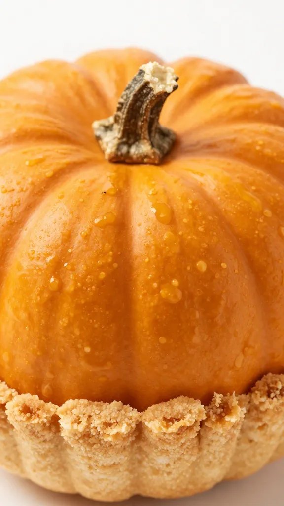 Macro image of a single pumpkin filling dollop atop crust edge