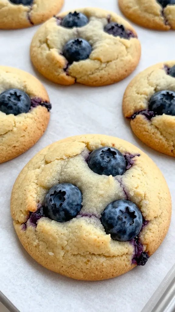 closeup blueberry bliss cookie with crisp edges on parchment