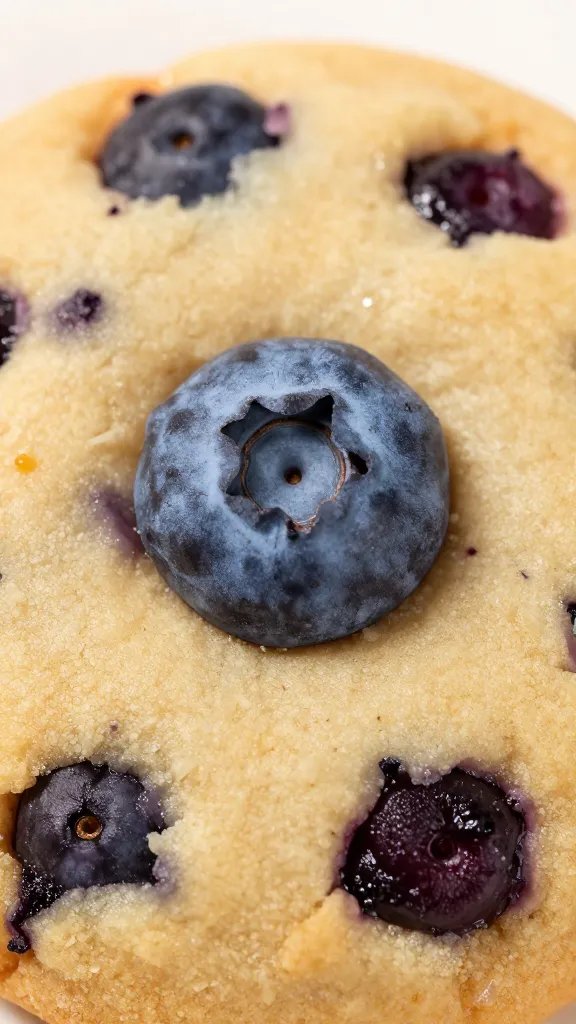 macro shot of jammy blueberry-studded cookie center