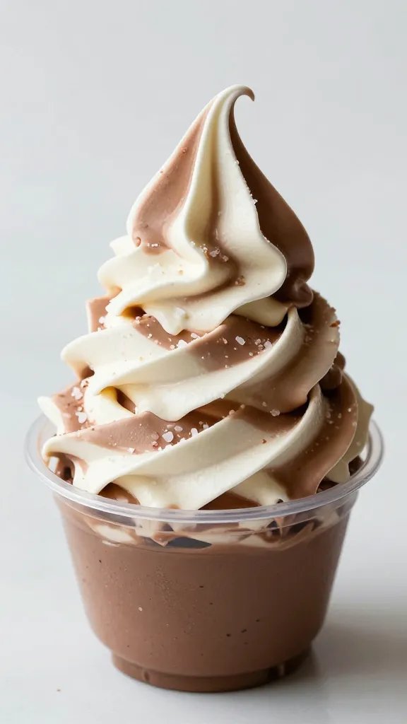 single cocoa-topped whipped cream swirl, sea salt flakes, macro shot