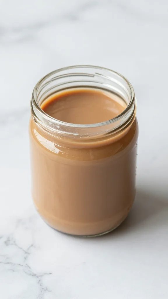 single jar of homemade chai concentrate on marble countertop