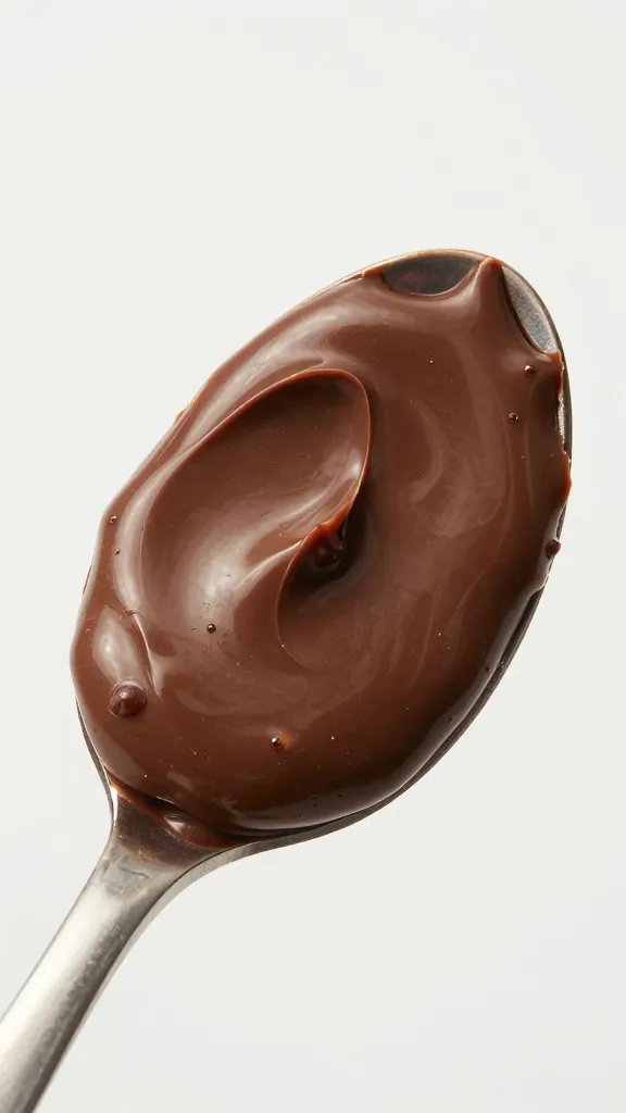 spoonful of glossy chocolate-hazelnut spread, studio lighting