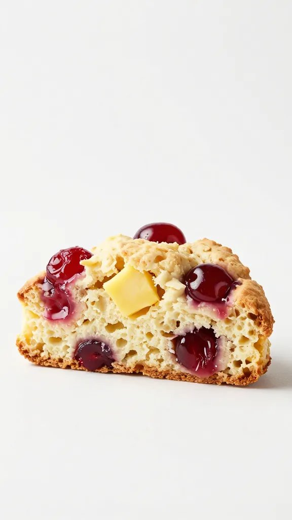 halved cherry lemon scone showing buttery crumb