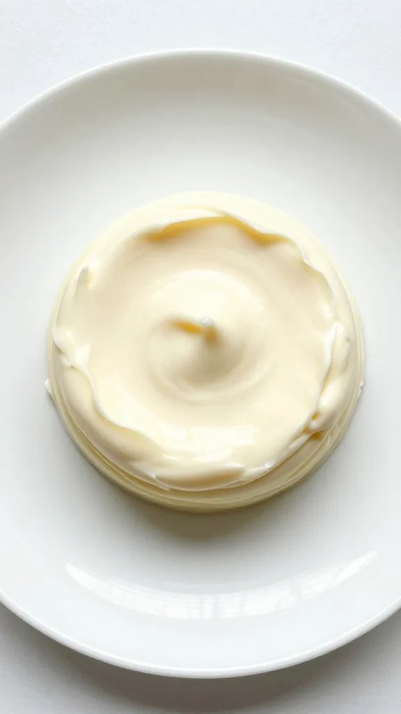 overhead shot of single serving on white plate, creamy layers