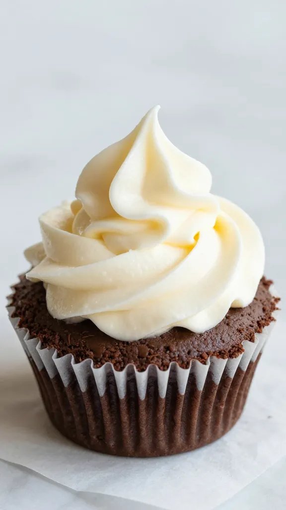 closeup cheesecake brownie cup with creamy swirl on parchment