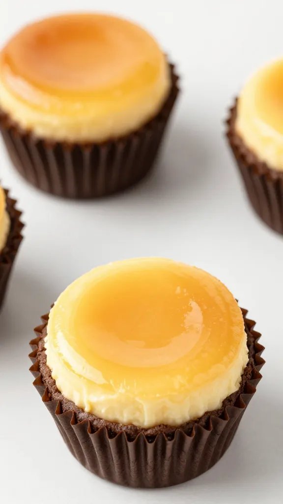 overhead cheesecake brownie cup in muffin liner, glossy top