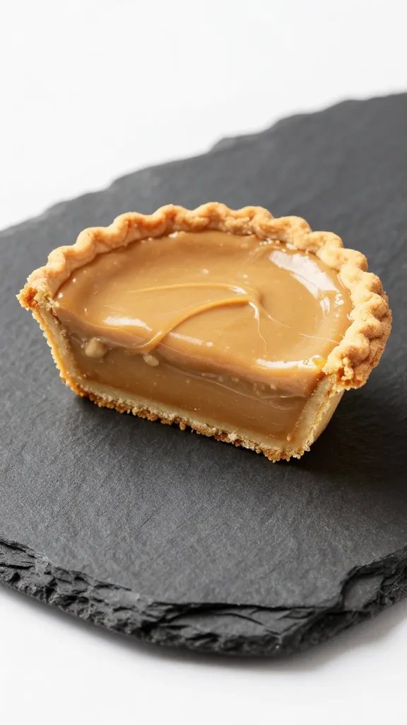 single peanut butter cup pie on black slate, clean layers