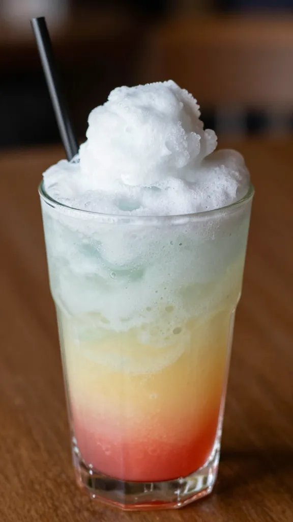 Frosty Rainbow Island Freeze mocktail, close-up