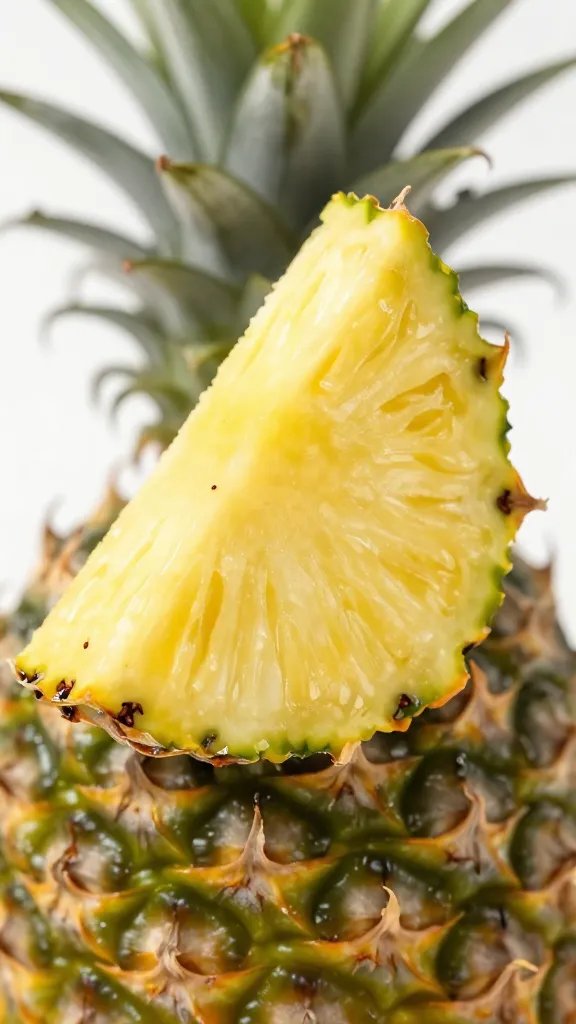 Close-up, vibrant pineapple wedge garnish
