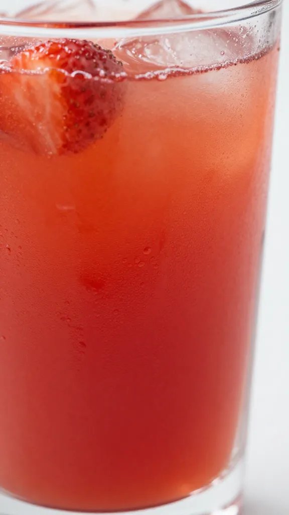 Closeup of vibrant strawberry punch in glass