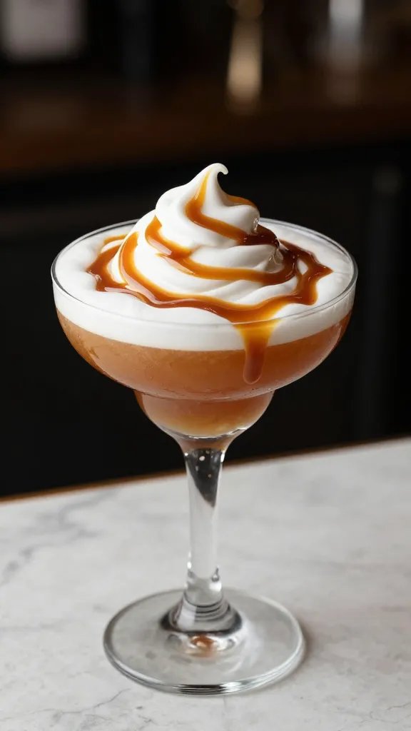 Caramel swirl in cocktail glass.